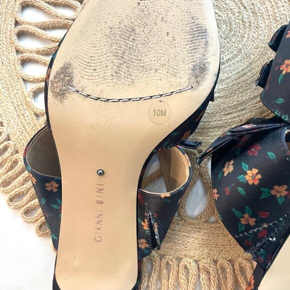 Gianni Bini Black Floral Print Twist Knot Pointed Toe Mules Size 10 - Picture 9 of 13